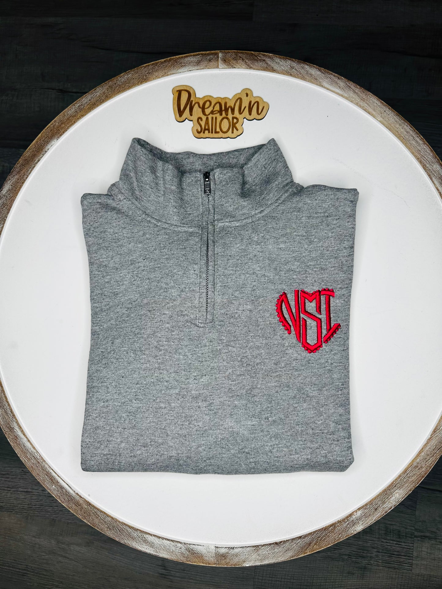 Custom Heart Monogram Embroidered quarter zip sweatshirt