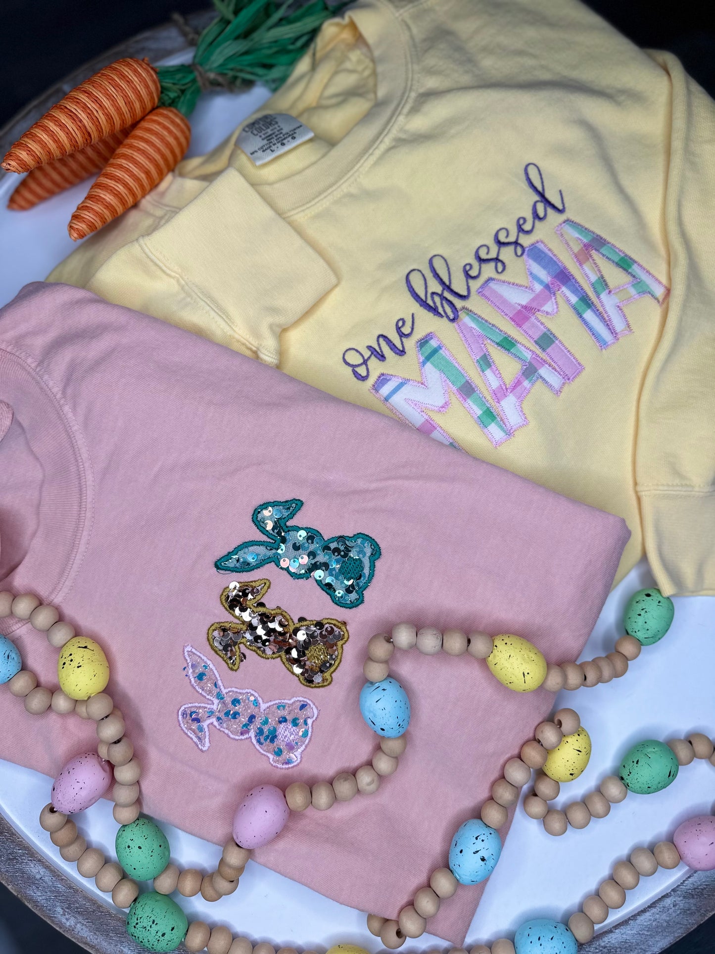 Comfort Colors Peachy Tshirt embroidered with Bunny appliqué