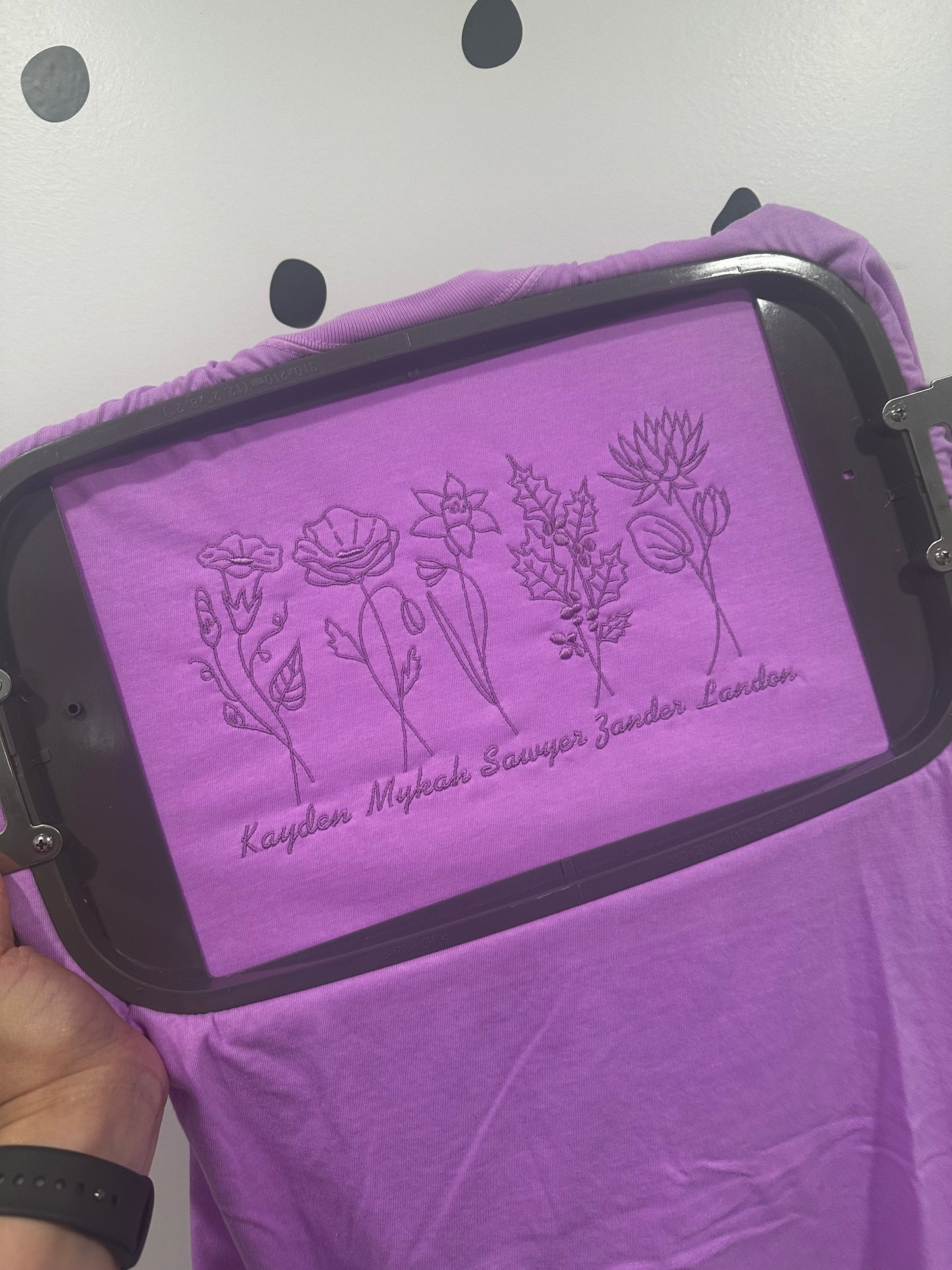 Birth flowers embroidered on Comfort Colors tshirt