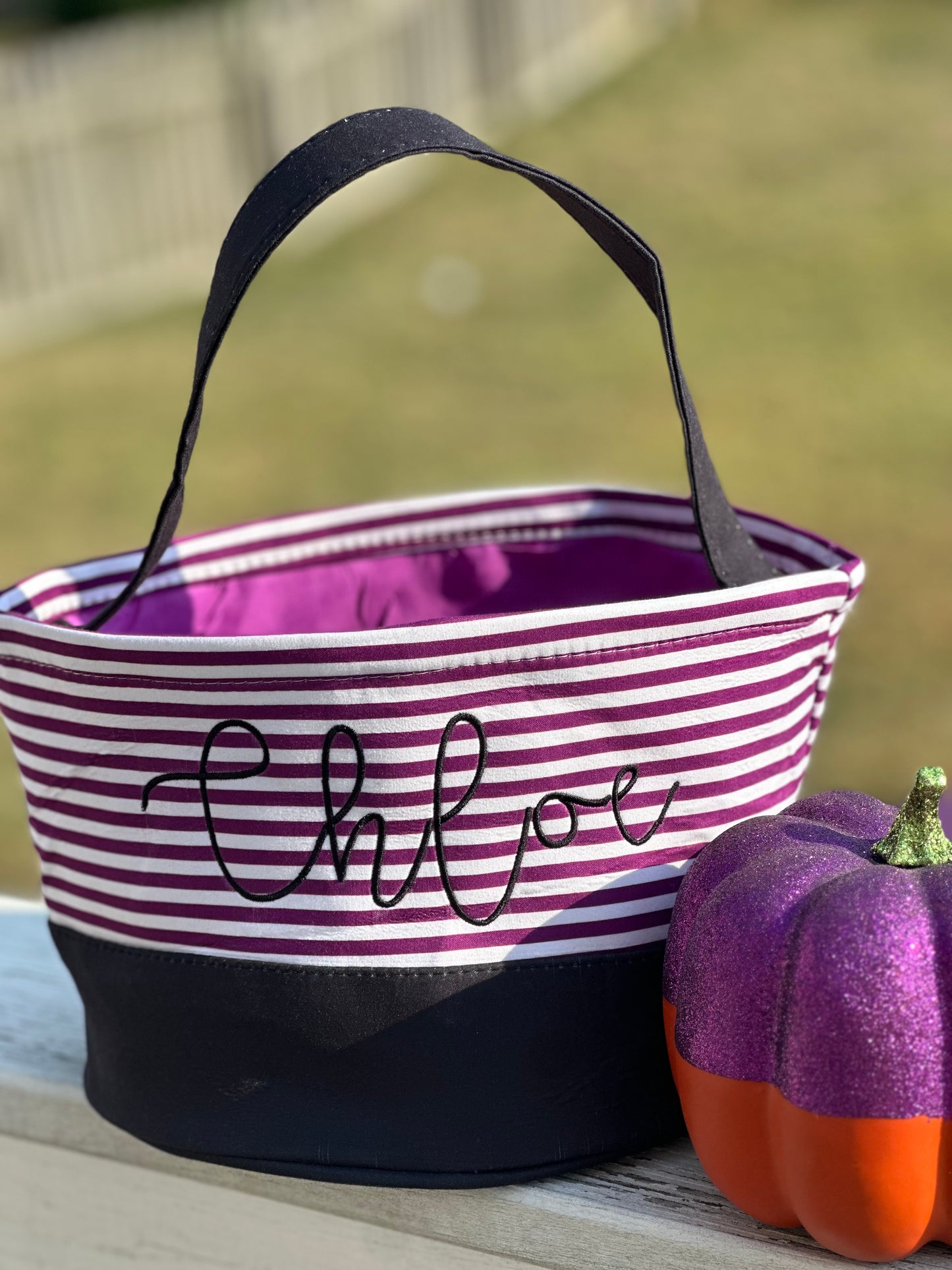 Custom name embroidered on Halloween Trick or Treat baskets