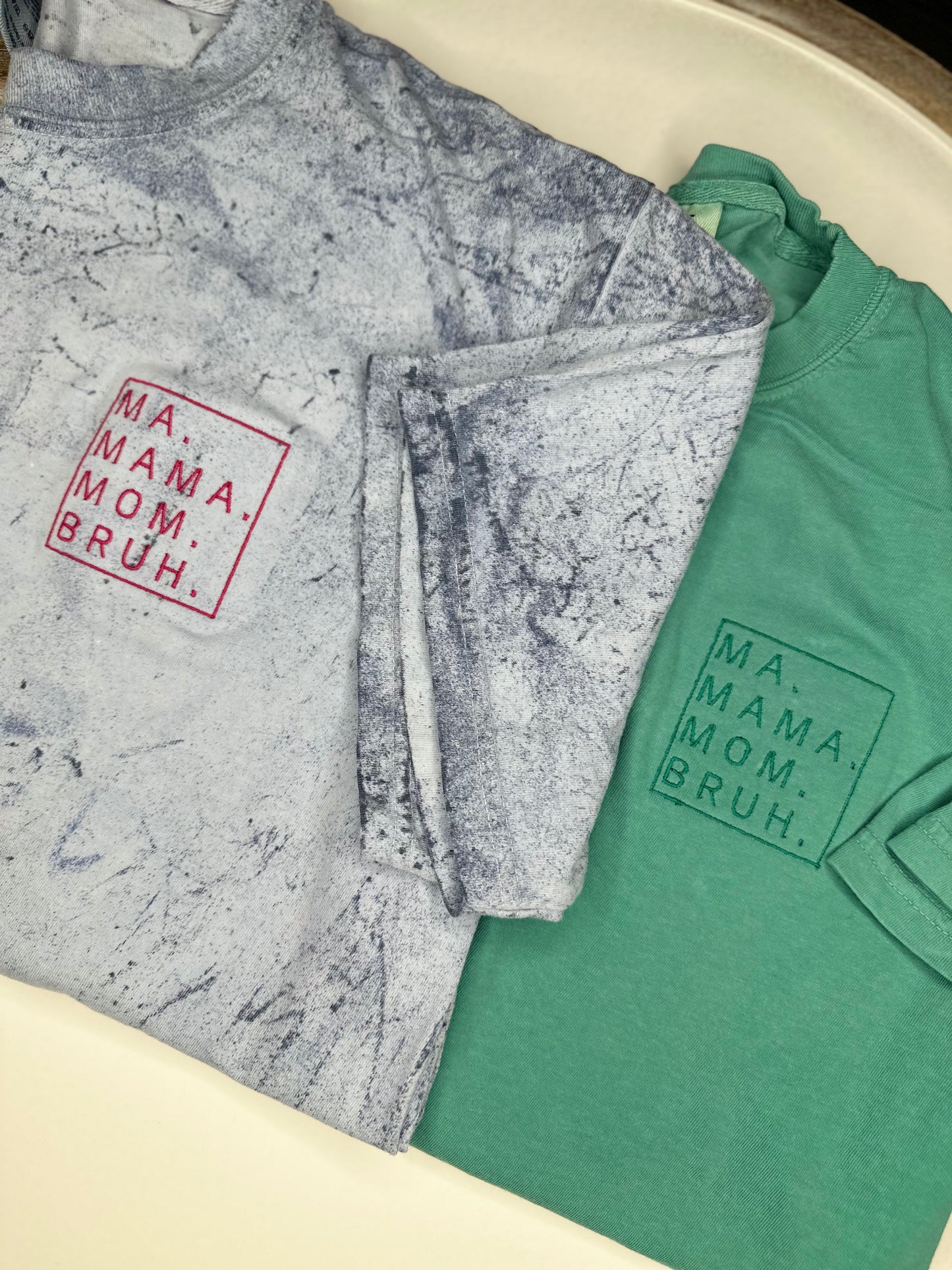 MA, MAMA, MOM, BRUH pocket embroidered Comfort Colors Tshirt
