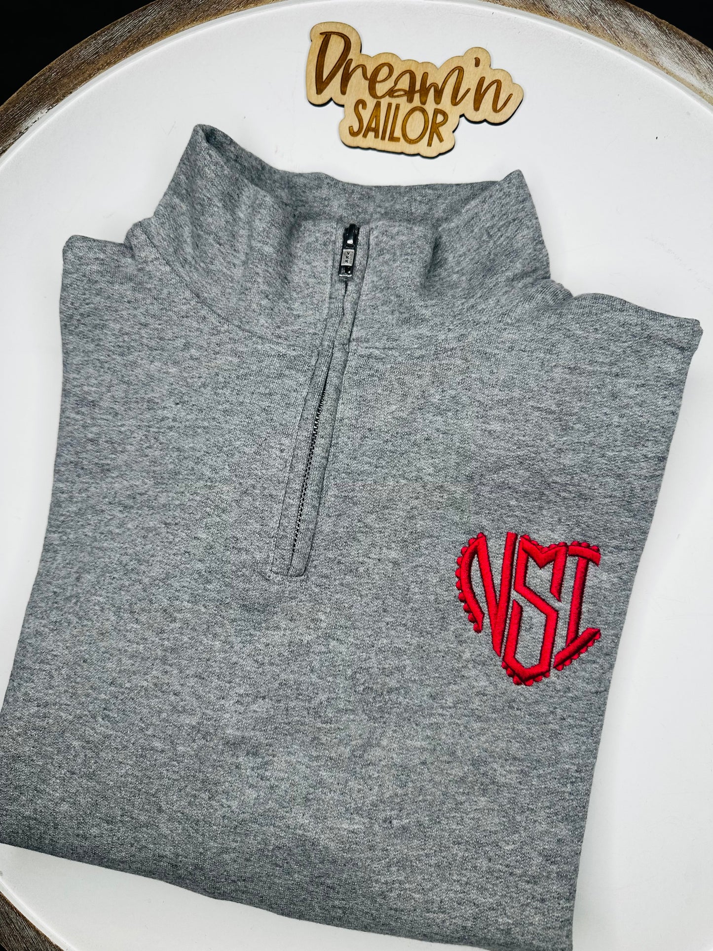 Custom Heart Monogram Embroidered quarter zip sweatshirt