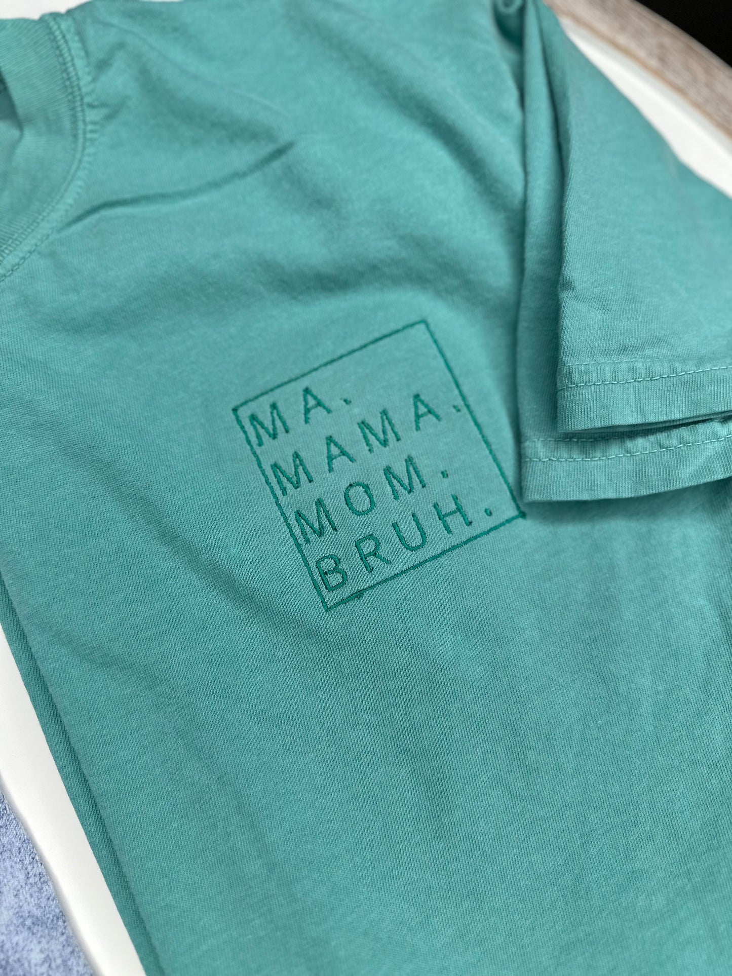 MA, MAMA, MOM, BRUH pocket embroidered Comfort Colors Tshirt