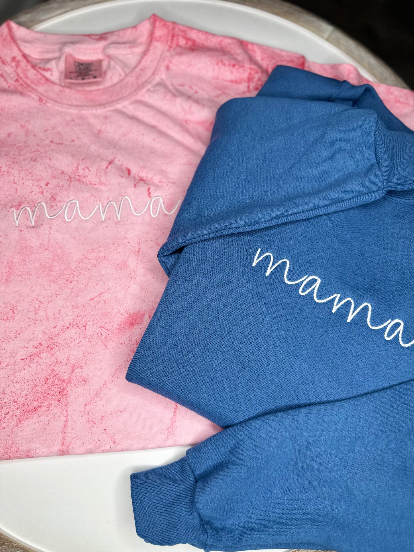 Mama embroidered on Hanes ecosmart Crewneck Sweatshirt