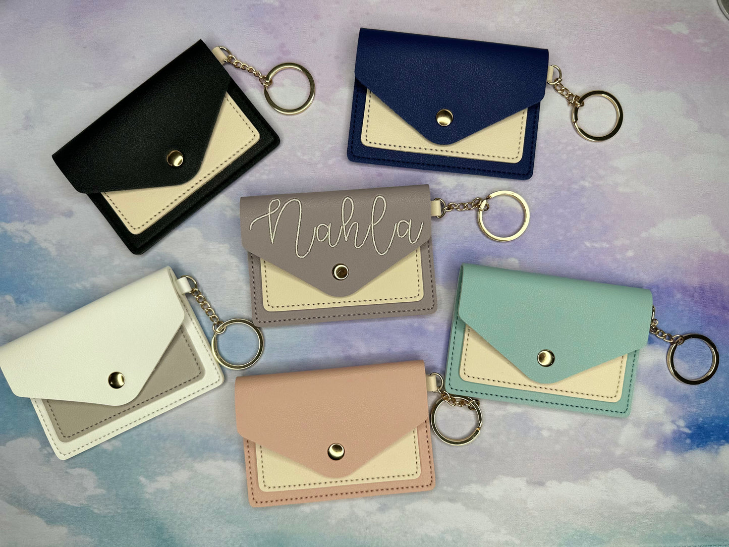 Embroidered Small keychain wallet personalized with name.