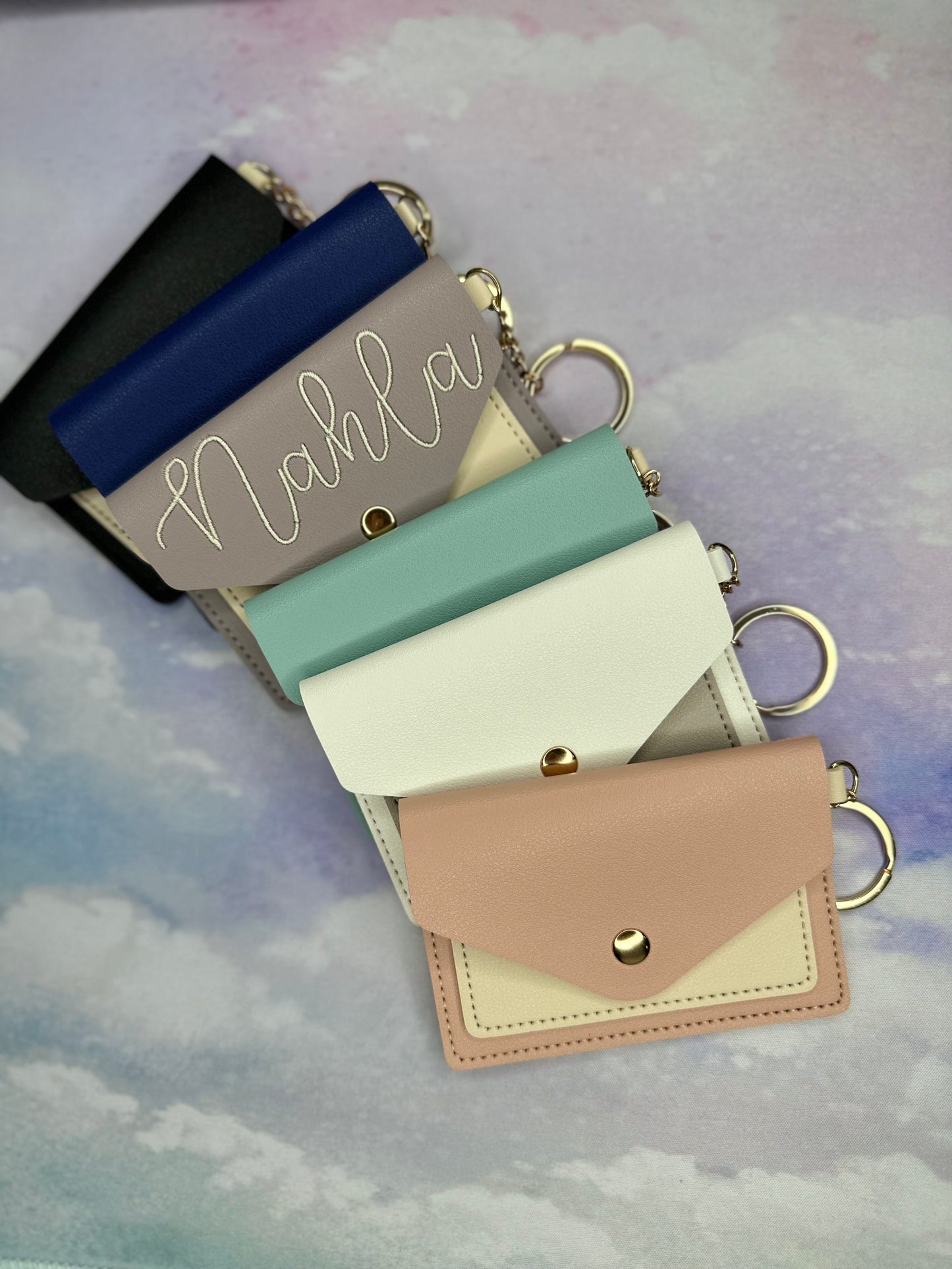 Embroidered Small keychain wallet personalized with name.