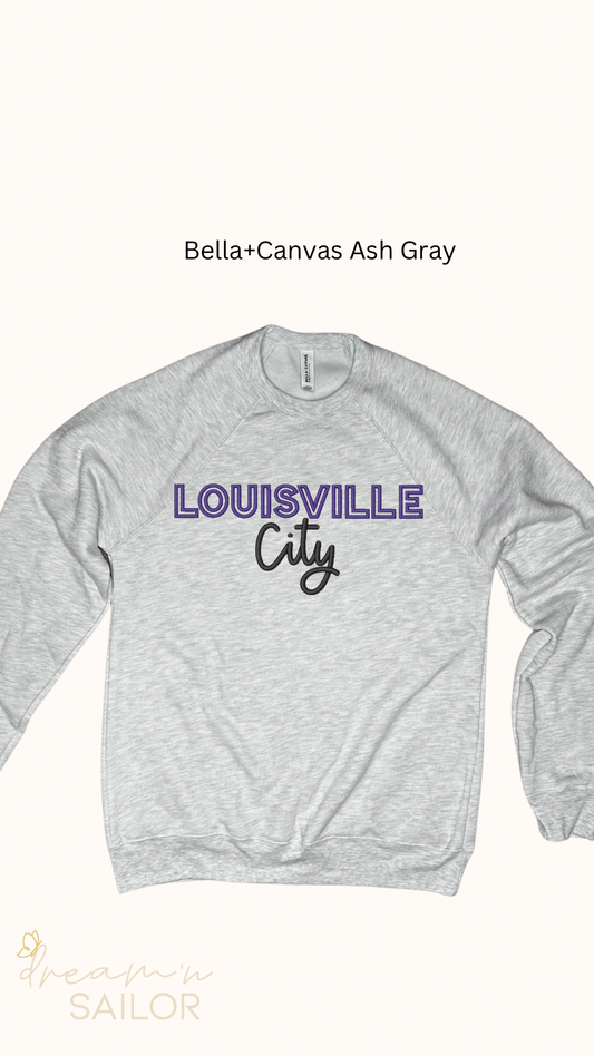 LouCity Soccer 3D Embroidery on Bella + Canvas Ash Gray Unisex Sponge Fleece Raglan Crewneck Sweatshirt
