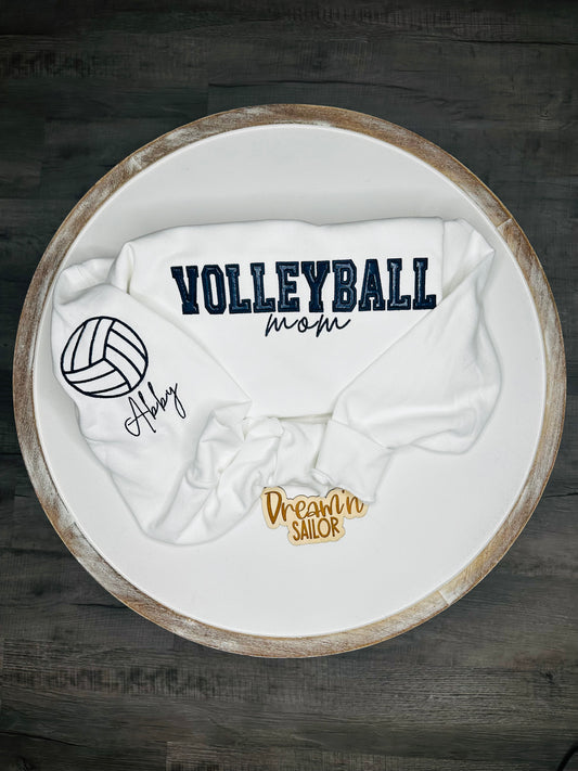 Custom embroidered Volleyball mom crewneck sweatshirt with or without vinyl.