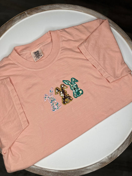 Comfort Colors Peachy Tshirt embroidered with Bunny appliqué