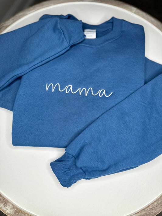 Mama embroidered on Hanes ecosmart Crewneck Sweatshirt