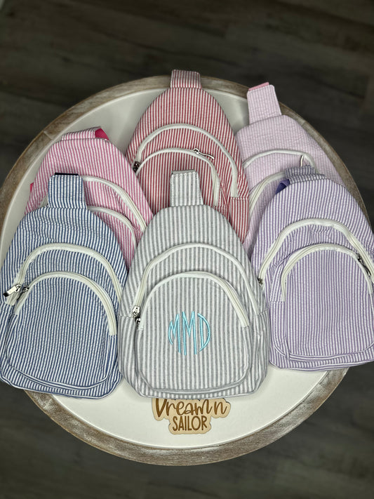 Custom monogrammed Seersucker Sling Bags